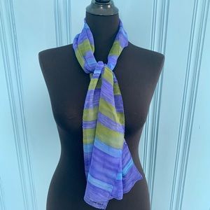 Elaine Gold Neck Scarf Lightweight Rectangular Purple Light Green 54” L